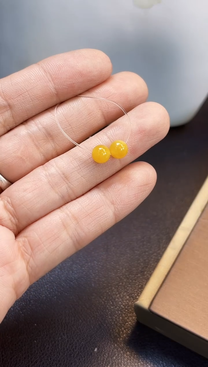 散珠翡翠霞26黄翡珠子一对5.8