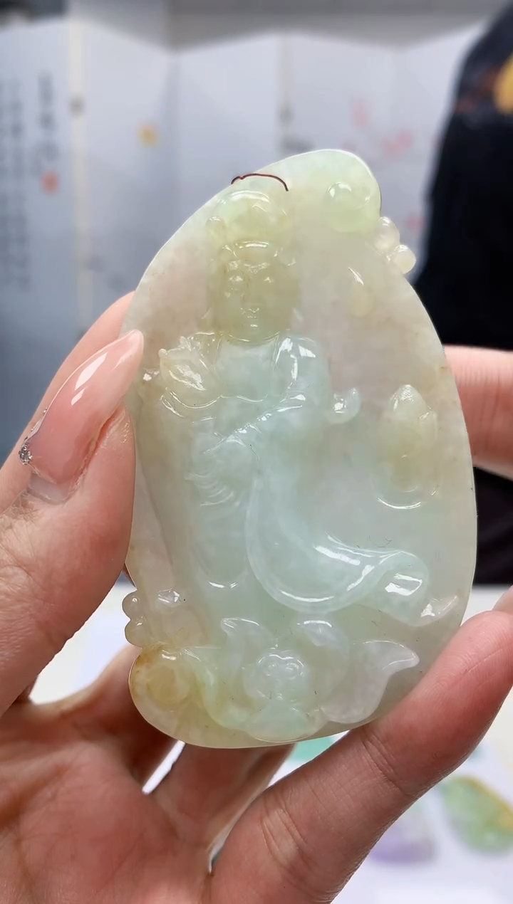 【闪购商品】定制翡翠未镶嵌4688MM-毛货挂件观音59
