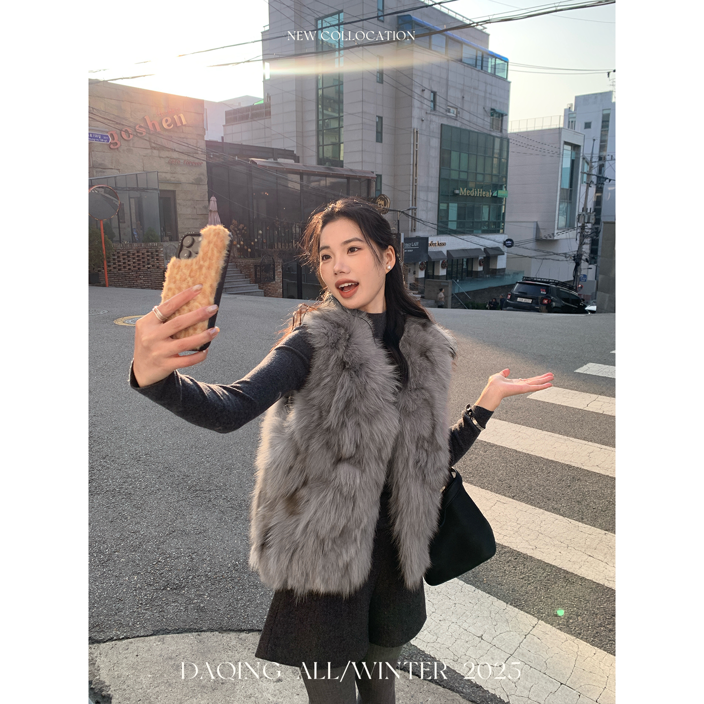 许大晴【淞霜】高级感100狐狸毛皮草马甲毛毛外套D6A97
