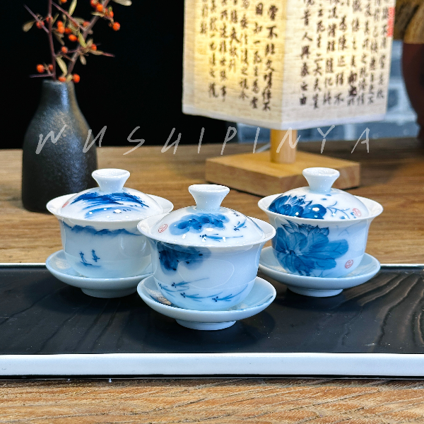 80cc云梦山川系列一人饮三才盖碗吴氏品雅泡茶碗高端陶瓷功夫茶具