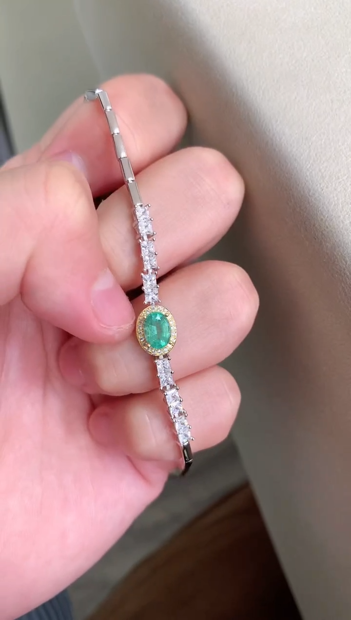 【闪购商品】祖母绿手链银S925镶嵌手链