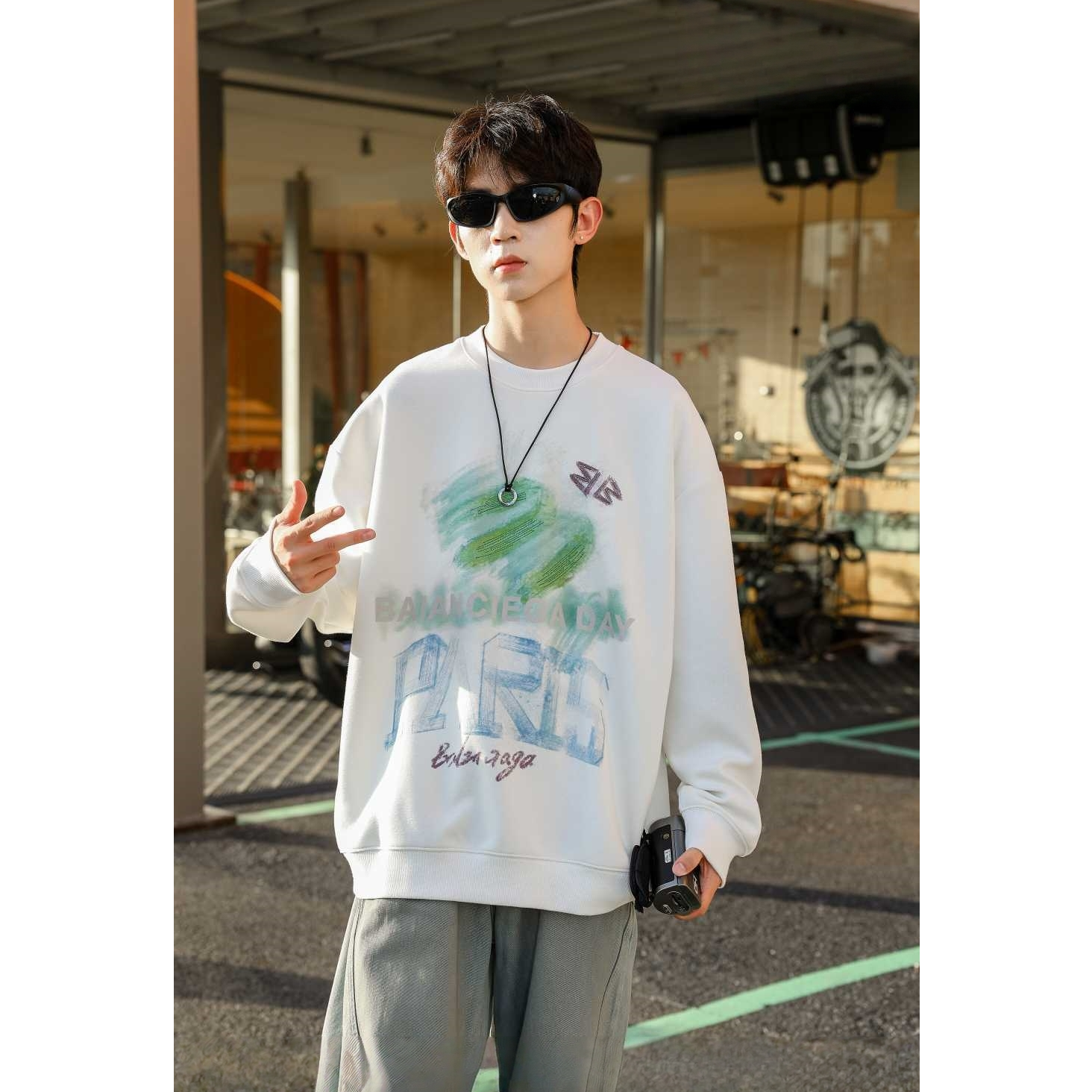 T398青少年秋季卫衣潮款宽松圆领上衣长袖港风高中生衣服