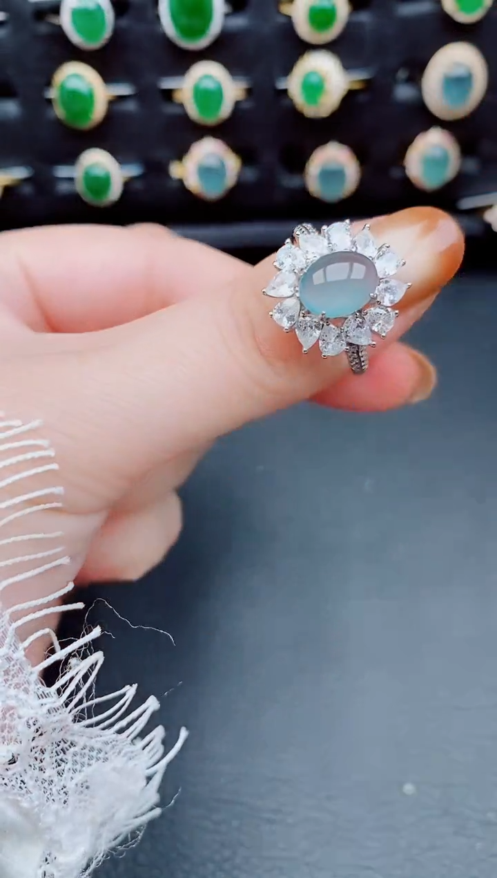 【闪购商品】翡翠戒指银S925镶嵌天然a货翡翠53