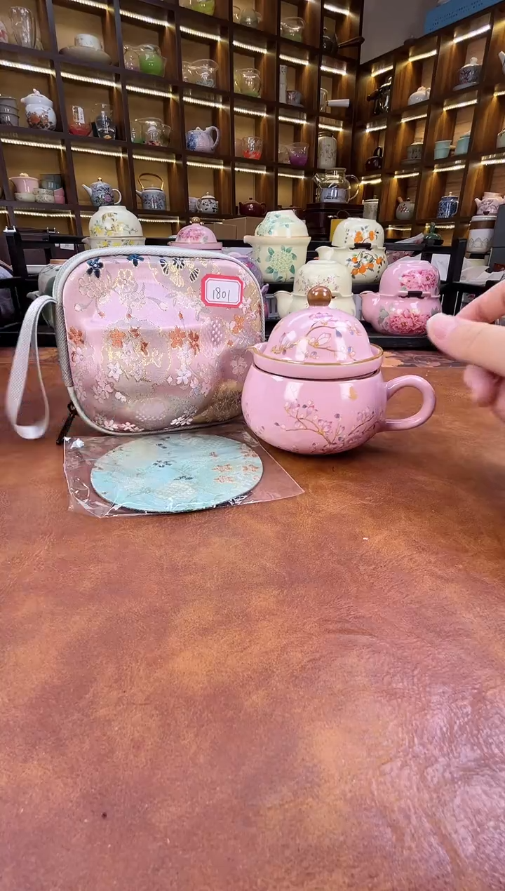 粉色玉兰花茶咖杯+刺绣小垫子