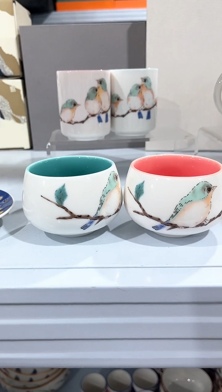 杯子骨瓷（简装）（简装）小鸟品茗杯一对