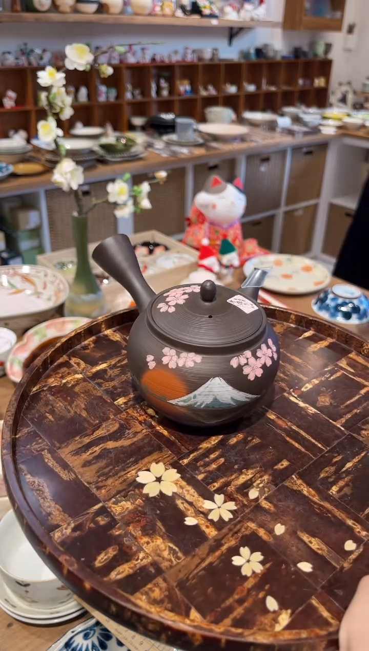 瓷片富士桜侧把急须孤品