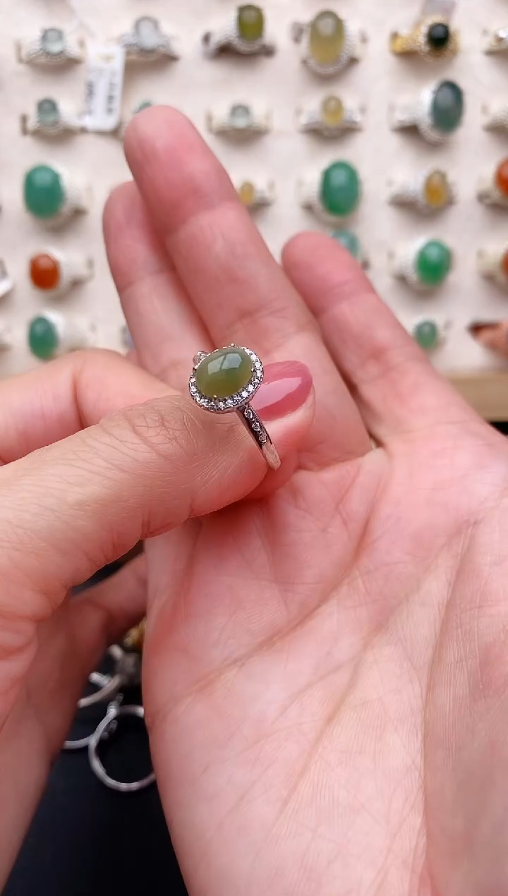 【闪购商品】翡翠戒指银S925镶嵌缅甸天然翡翠111   2-8