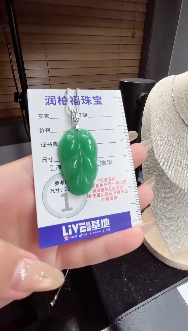 毛衣链银S925镶嵌石英质玉（非洲翠）叶子28.171