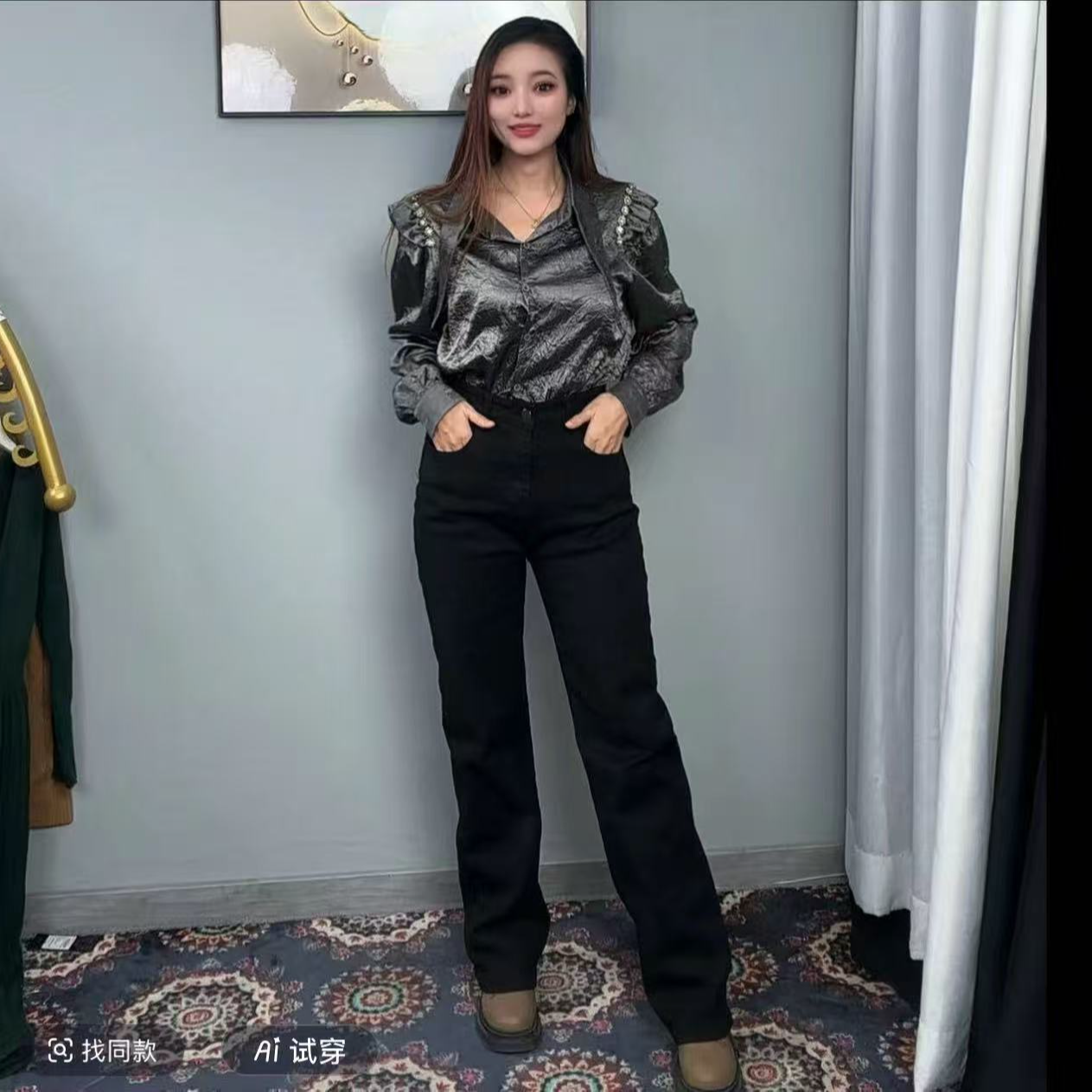 4833无弹水洗通勤风INS风高腰牛仔裤阔腿时尚裤子长裤