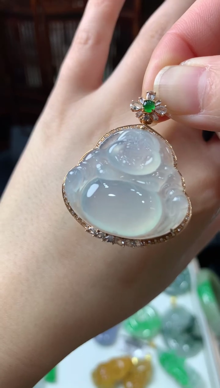 【闪购商品】翡翠吊坠(不含链)18K金镶嵌挂件