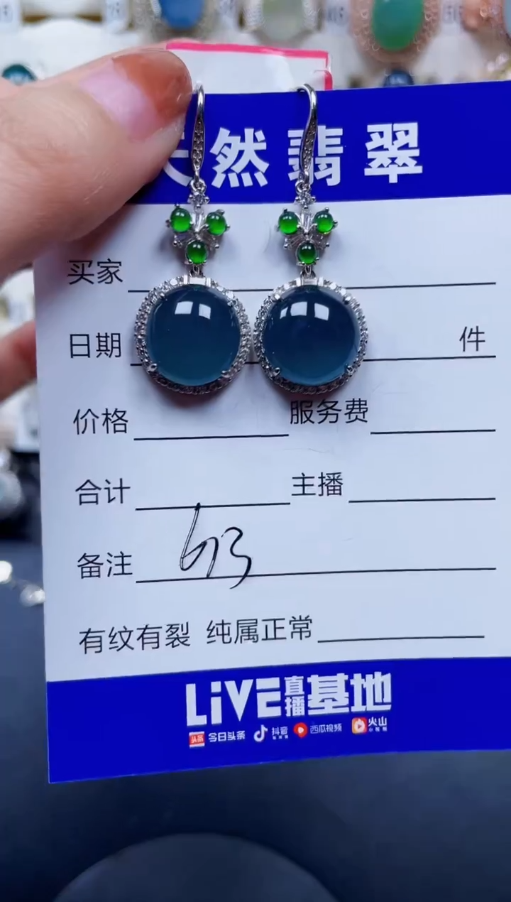 银S925镶嵌翡翠耳饰613