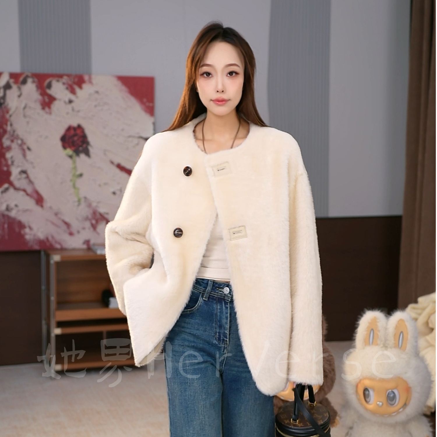 【 HerVerse她界】冬韵独奏 小拉贡 原生态皮毛一体 真皮真毛 25517