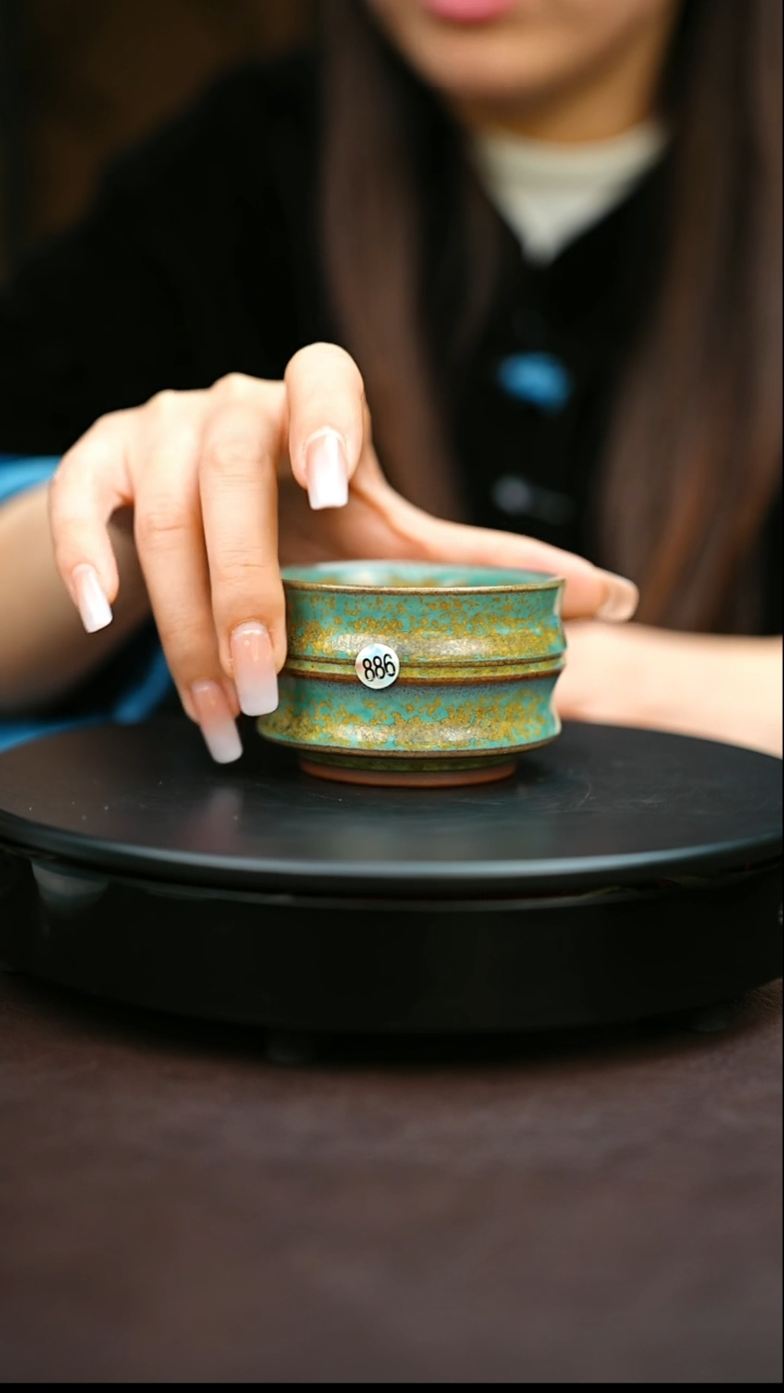 886#原矿钧瓷炉钧釉双竹节杯