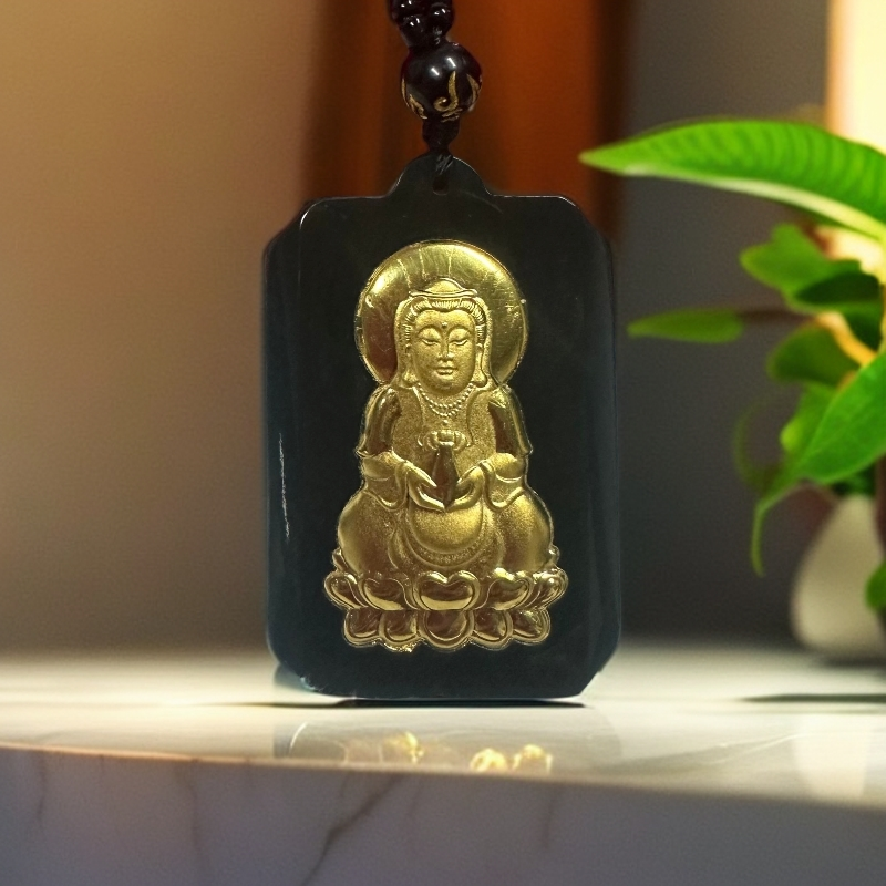 和田玉观音吊坠-带绳-带礼盒证书 