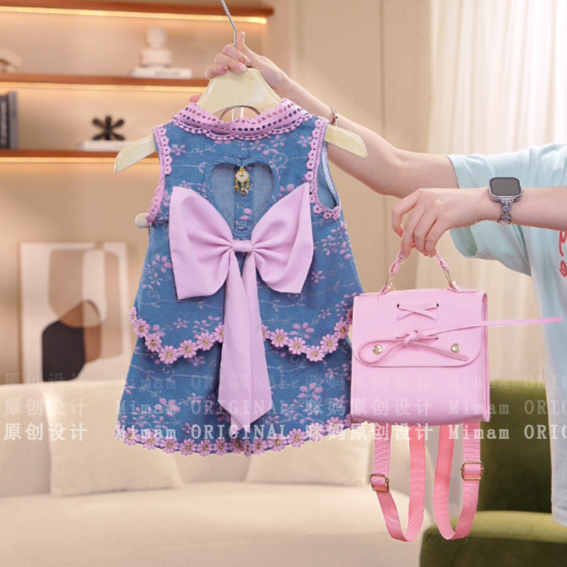 【应季花崽】女童设计感夏季新款女宝宝牛仔套装5X238LS