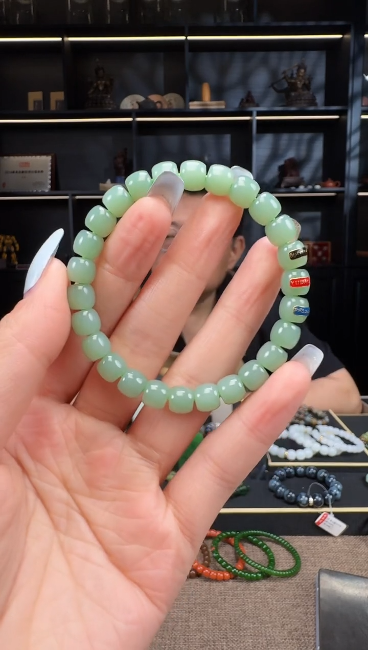和田玉未镶嵌颈饰8mm粉青极致手串  藏物系列