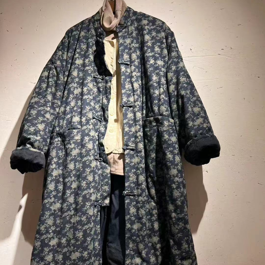 衣路原创中长款印花棉服9415