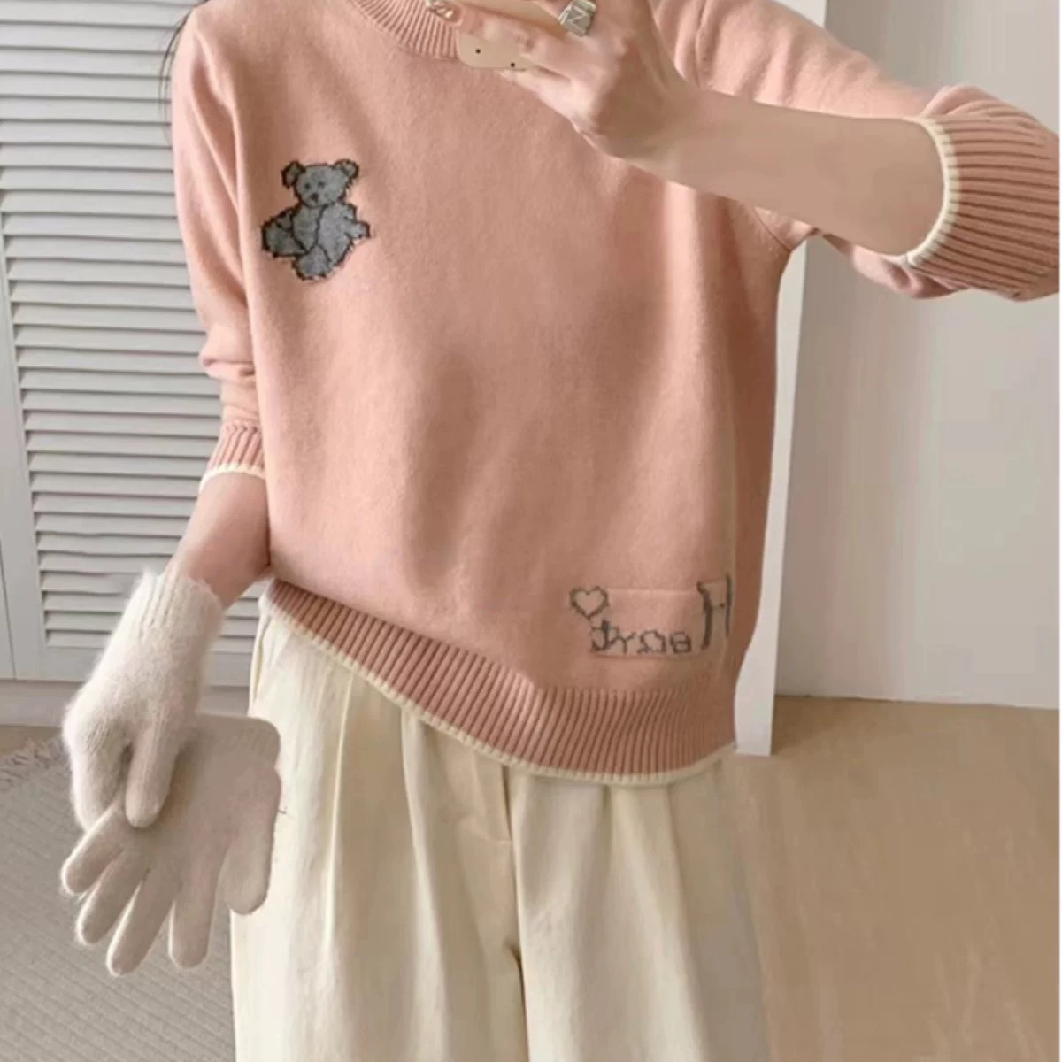 B211-220针织宽松型宽松常规款羊毛衫中长款毛针织衫减龄圆领