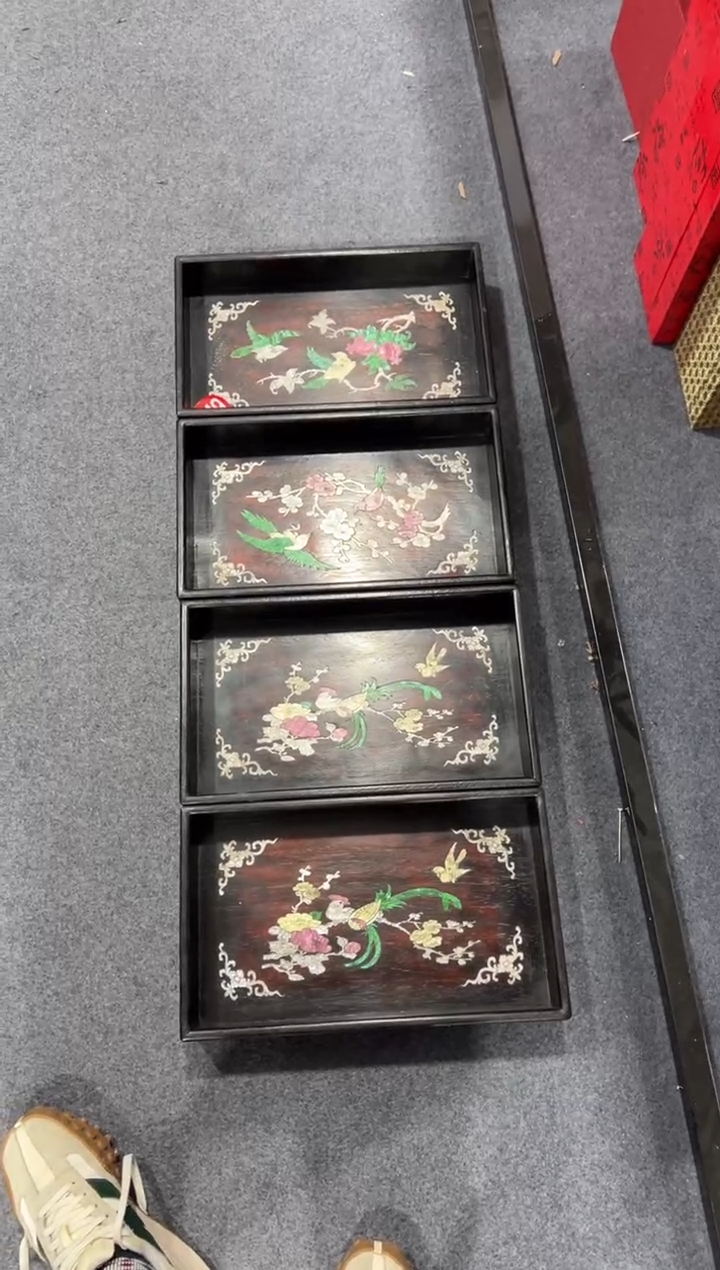 木用****1木 非洲紫檀螺钿镶嵌高围栏茶盘储物盘4个