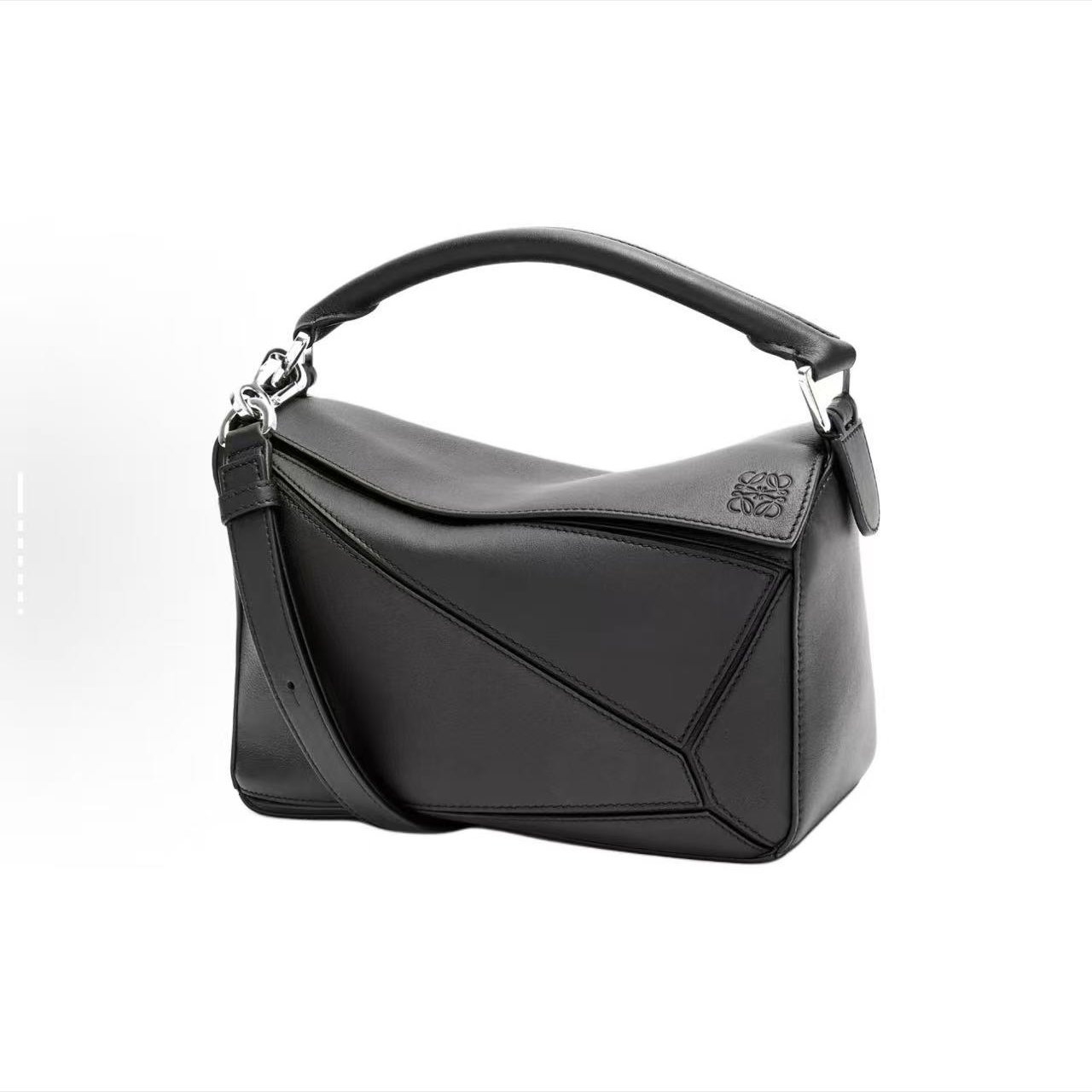 99新 LOEWE/罗意威 Puzzle几何线条牛皮手提斜挎包小号黑色