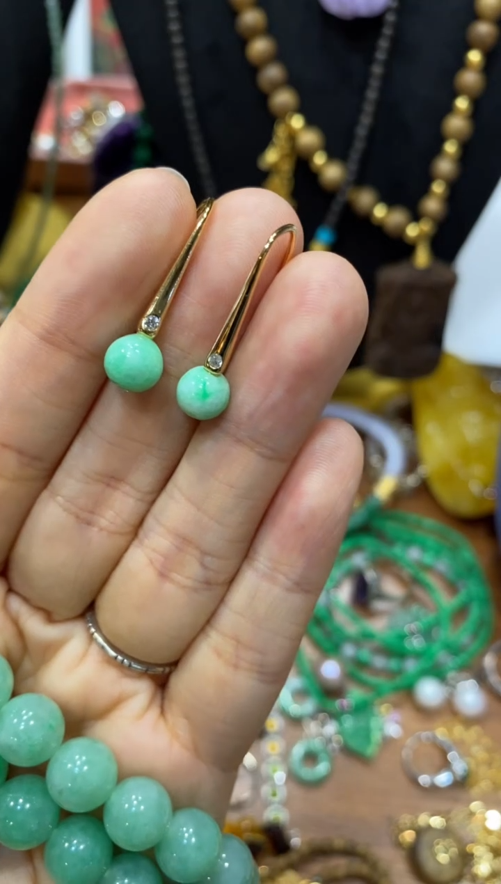 未镶嵌翡翠耳饰圆珠