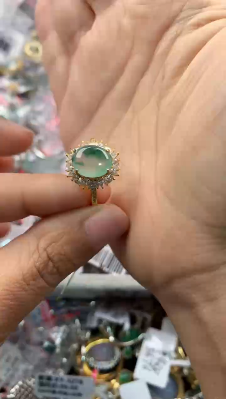 银S925镶嵌戒指翡翠444            2