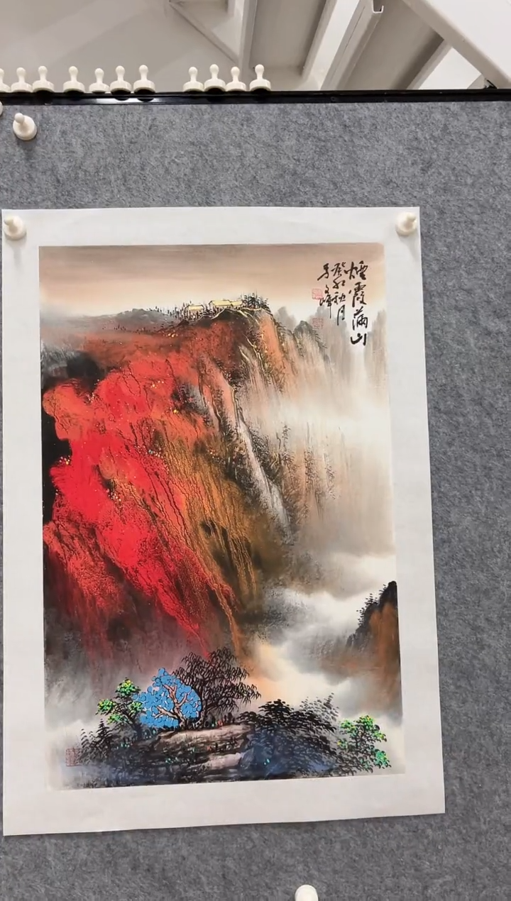 国画李文峰四尺三开泼彩山水