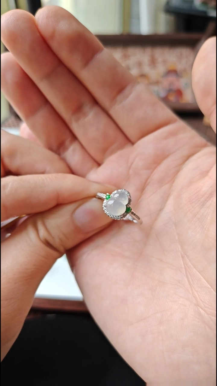 【闪购商品】翡翠戒指银S925镶嵌翡翠戒指S925银镶嵌