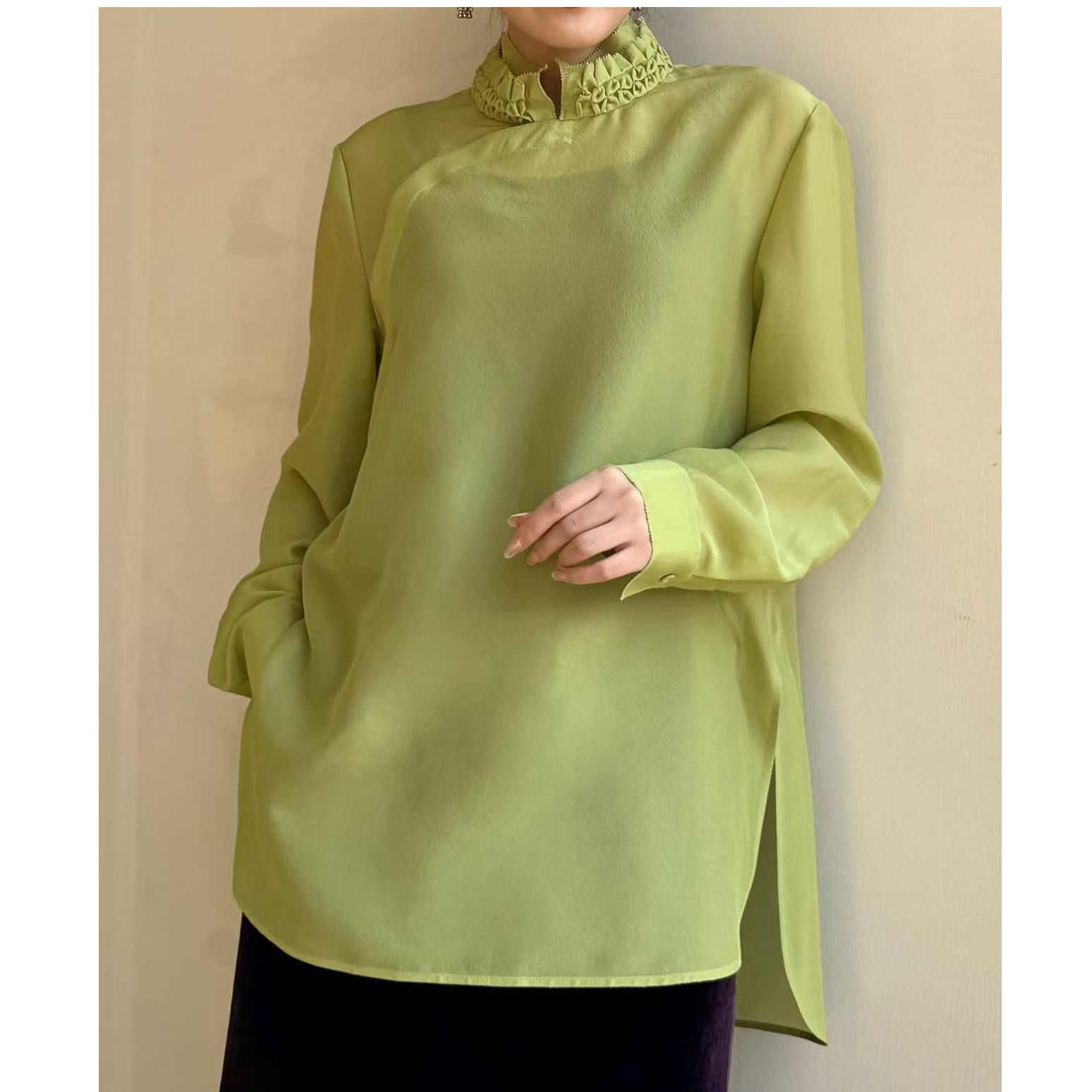 【刘彤推荐】玉琼   绿色斜襟衬衫 J26S3190-1