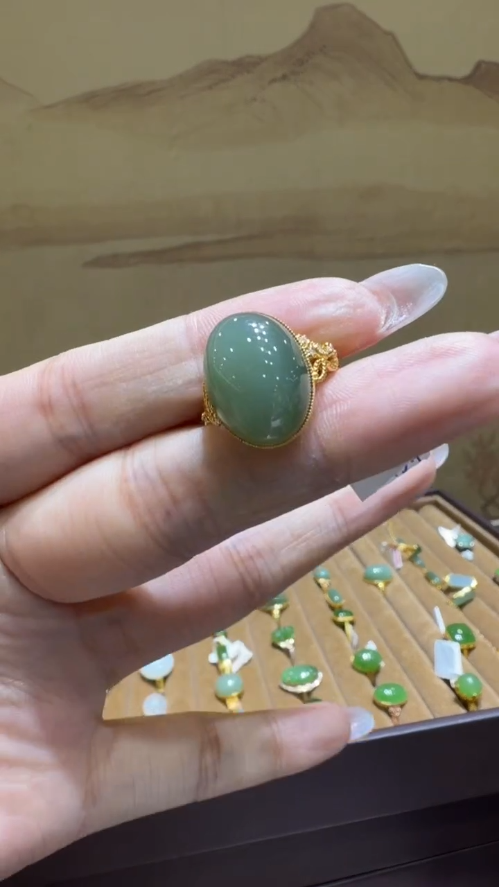 颈饰18K金镶嵌和田玉戒指备注圈口11-19