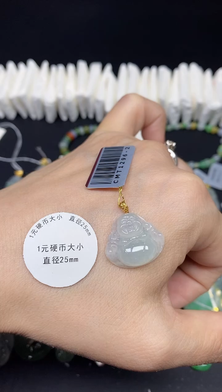 吊坠(不含链)18K金镶嵌翡翠佛公18K金扣镶嵌@@CMT1296-2