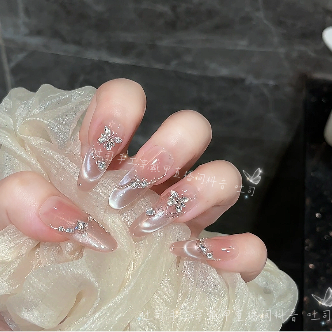 【星河蝶舞】轻奢显白纯手工穿戴甲光疗甲冰透渐变四季流行 10片装