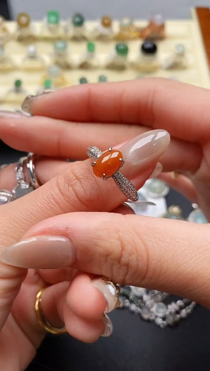 【闪购商品】翡翠戒指银S925镶嵌缅甸翡翠1  8+1