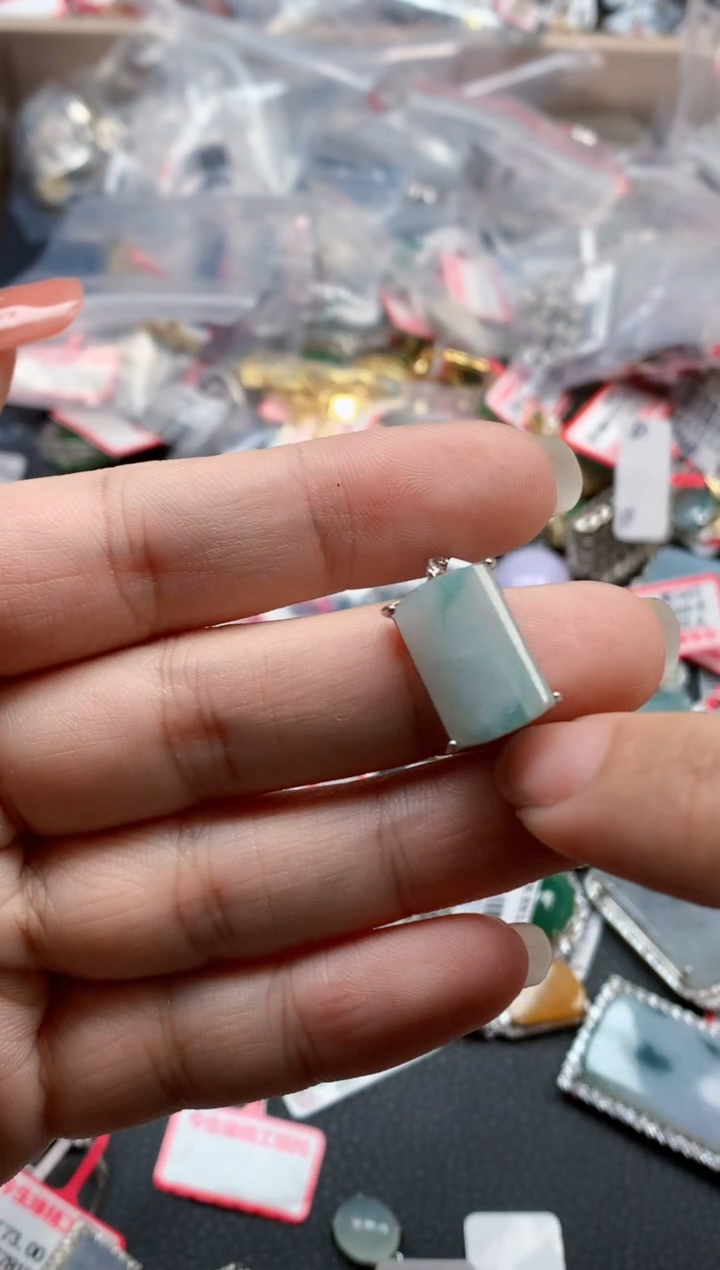 银S925镶嵌戒指翡翠天然A货缅甸翡翠