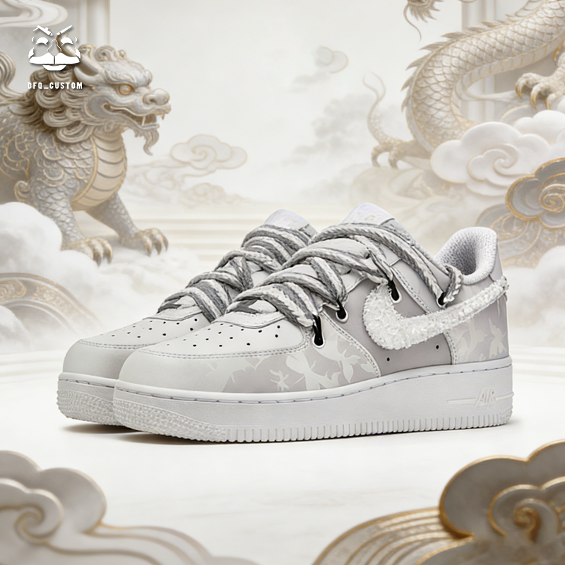 NIKE/耐克Air Force 1 珍麟 皮革  复古 解构 转印 情侣 手绘