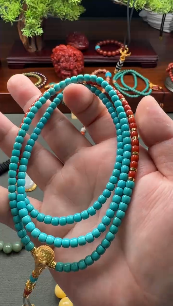 【闪购商品】绿松石手串手串18K金镶嵌手串手串108