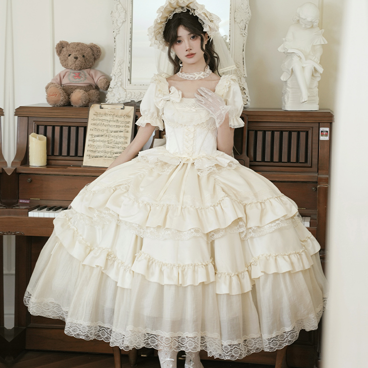 来信与诗·薇薇安｜WP原创副牌优雅华丽小花嫁大裙摆OP套装lolita