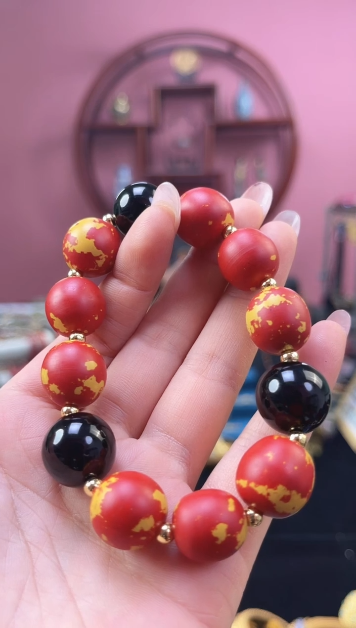 非遗 大漆手串 红黄