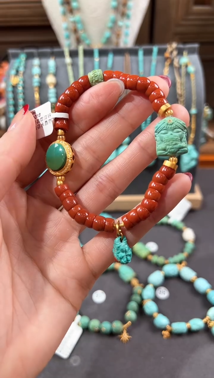 【闪购商品】南红玛瑙手链18K金镶嵌南红手链