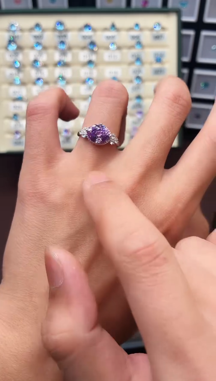 戒指彩色蓝宝石银S925镶嵌1111