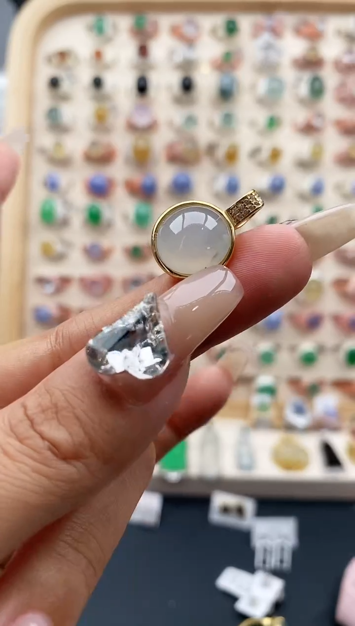 【闪购商品】翡翠戒指银S925镶嵌缅甸天然A货翡翠222   6-2