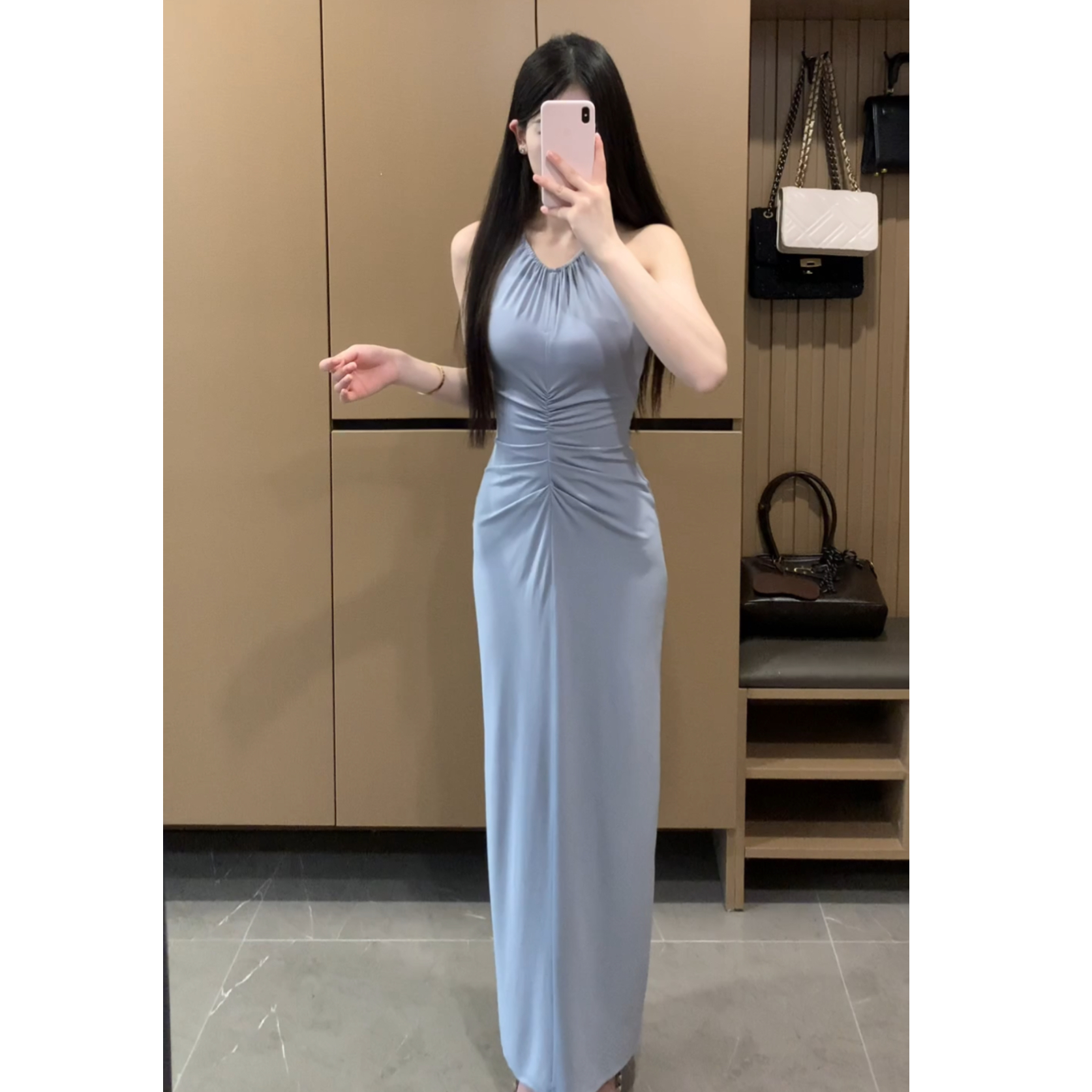 【花期如梦】夏季无袖吊带裙包臀设计感长裙收腰显瘦连衣裙XY-193