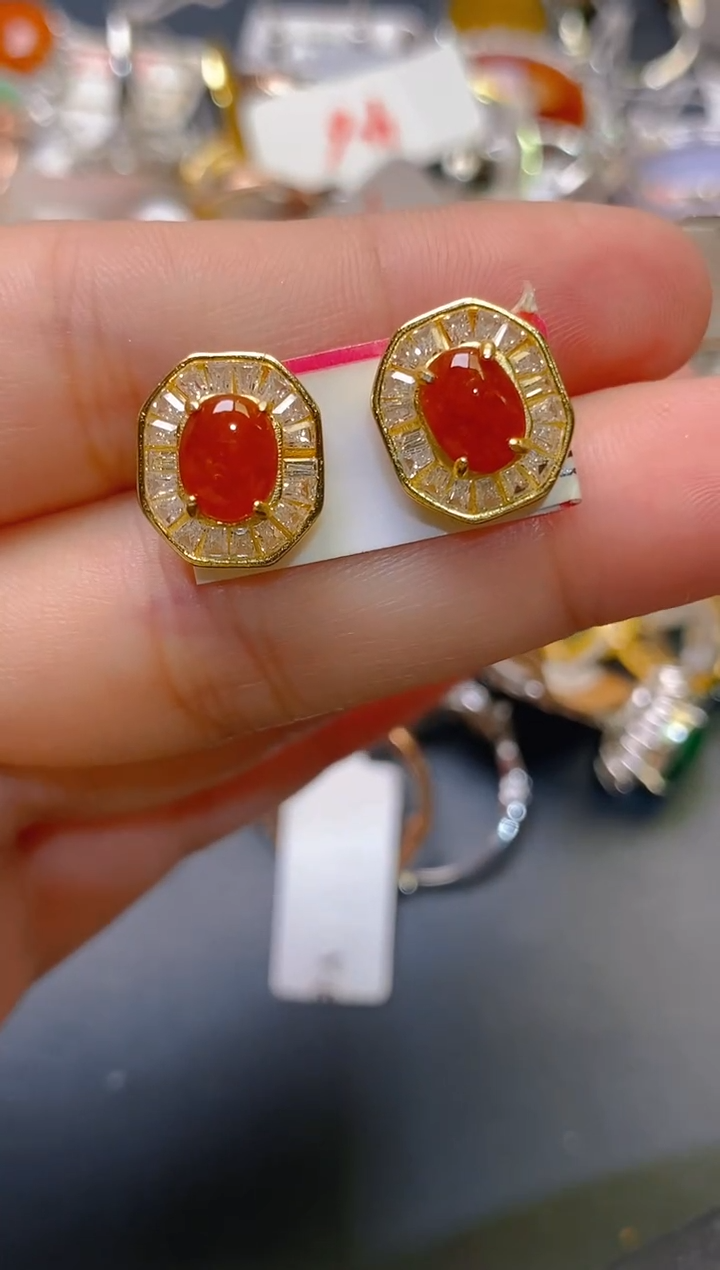 【闪购商品】翡翠耳饰银S925镶嵌天然A货翡翠1