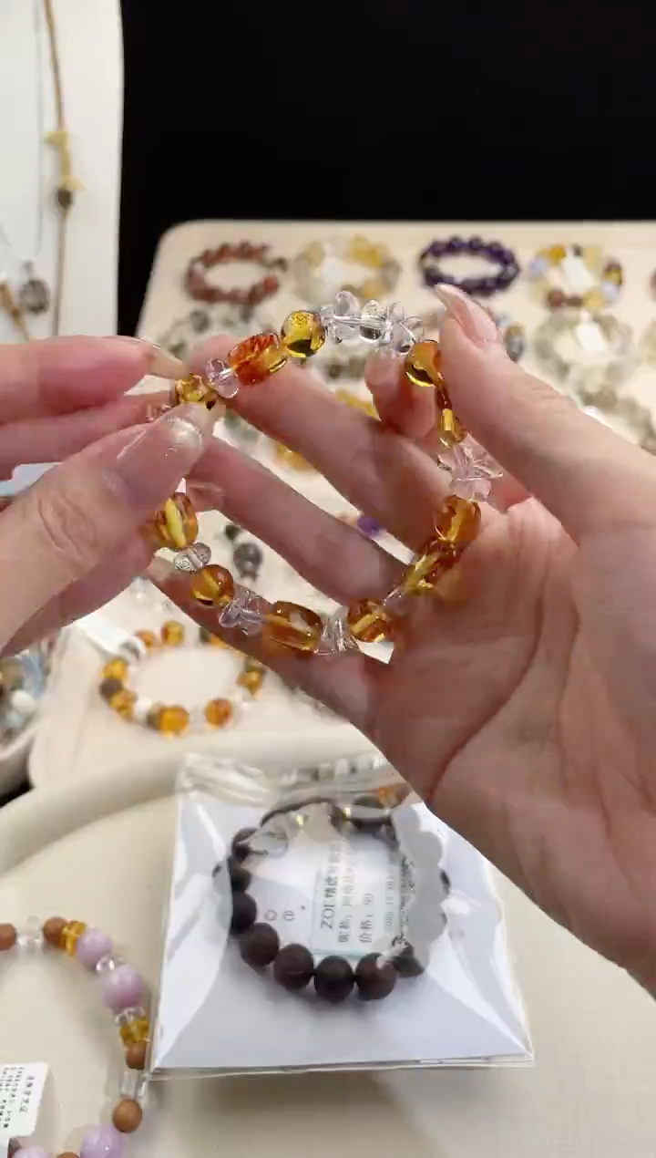 手串琥珀（花珀）未镶嵌天然花珀水晶多宝手串
