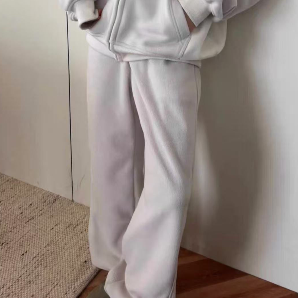 韩版直筒休闲抽绳松紧腰束脚抓绒拼接宽松卫裤 PD-241235