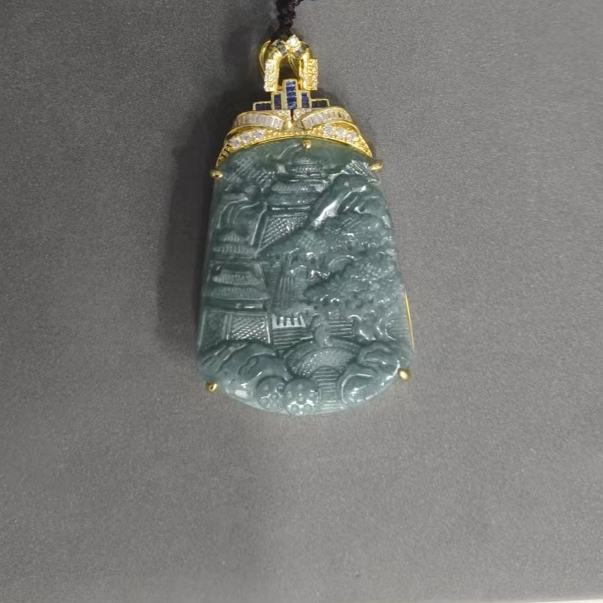 天然翡翠 山水牌 S925银镶嵌 ZG