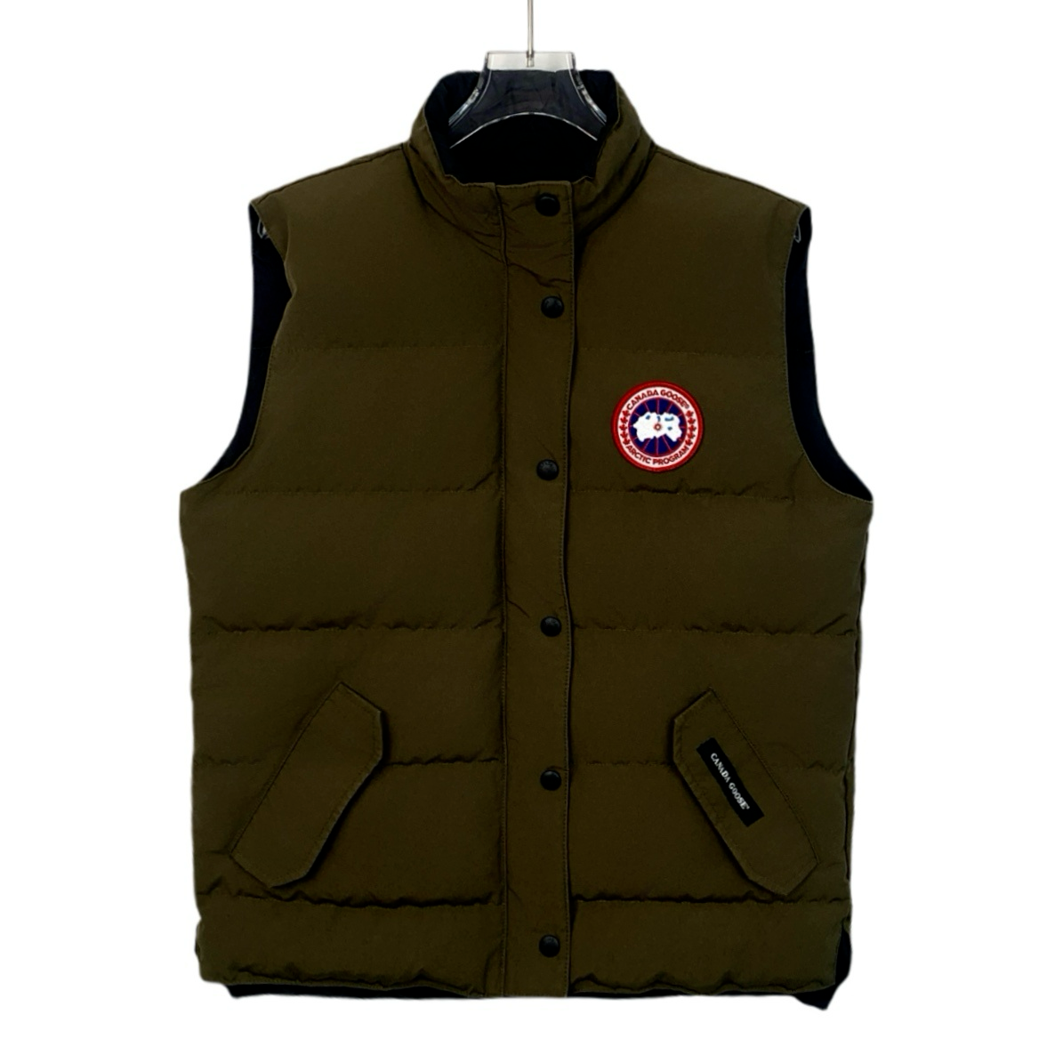 99新 加拿大鹅 X13111 军绿色徽标贴饰羽绒服马甲外套 L