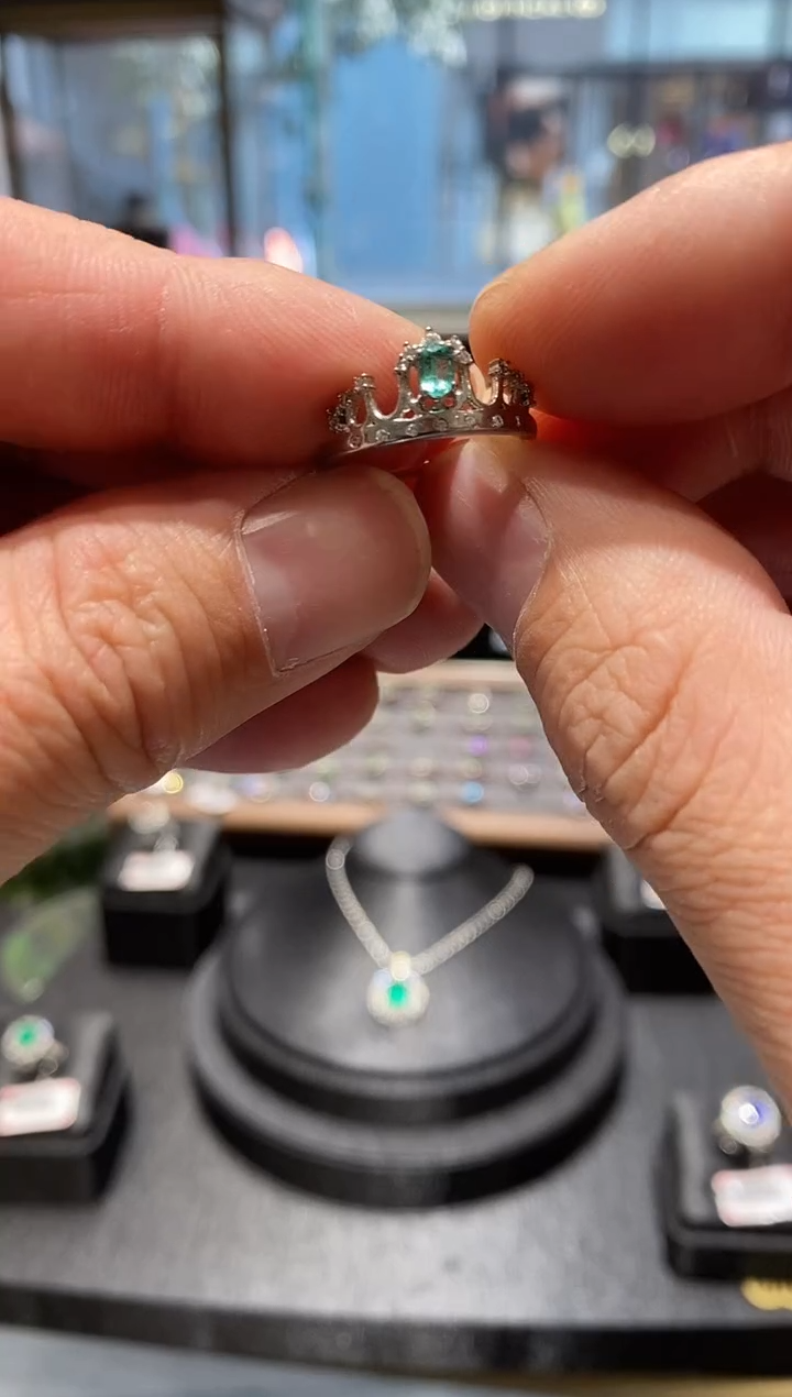 【闪购商品】祖母绿戒指银S925镶嵌清仓福利