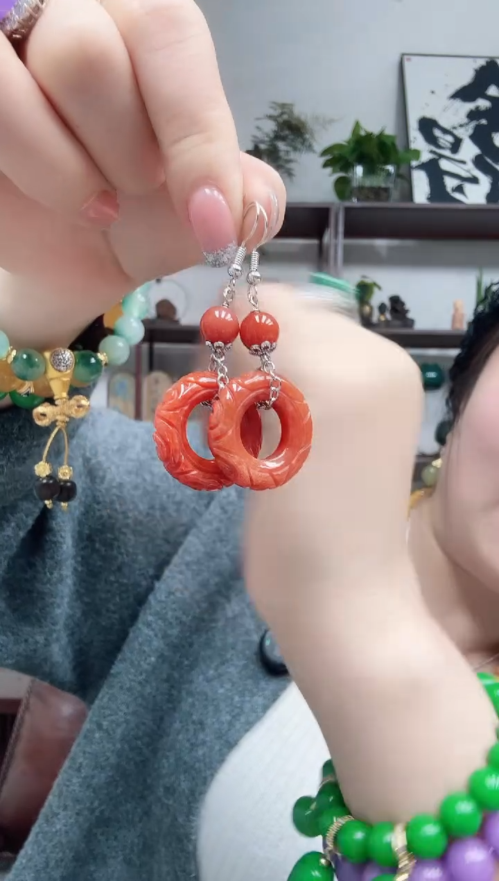 未镶嵌翡翠耳坠红翡甜甜圈耳坠