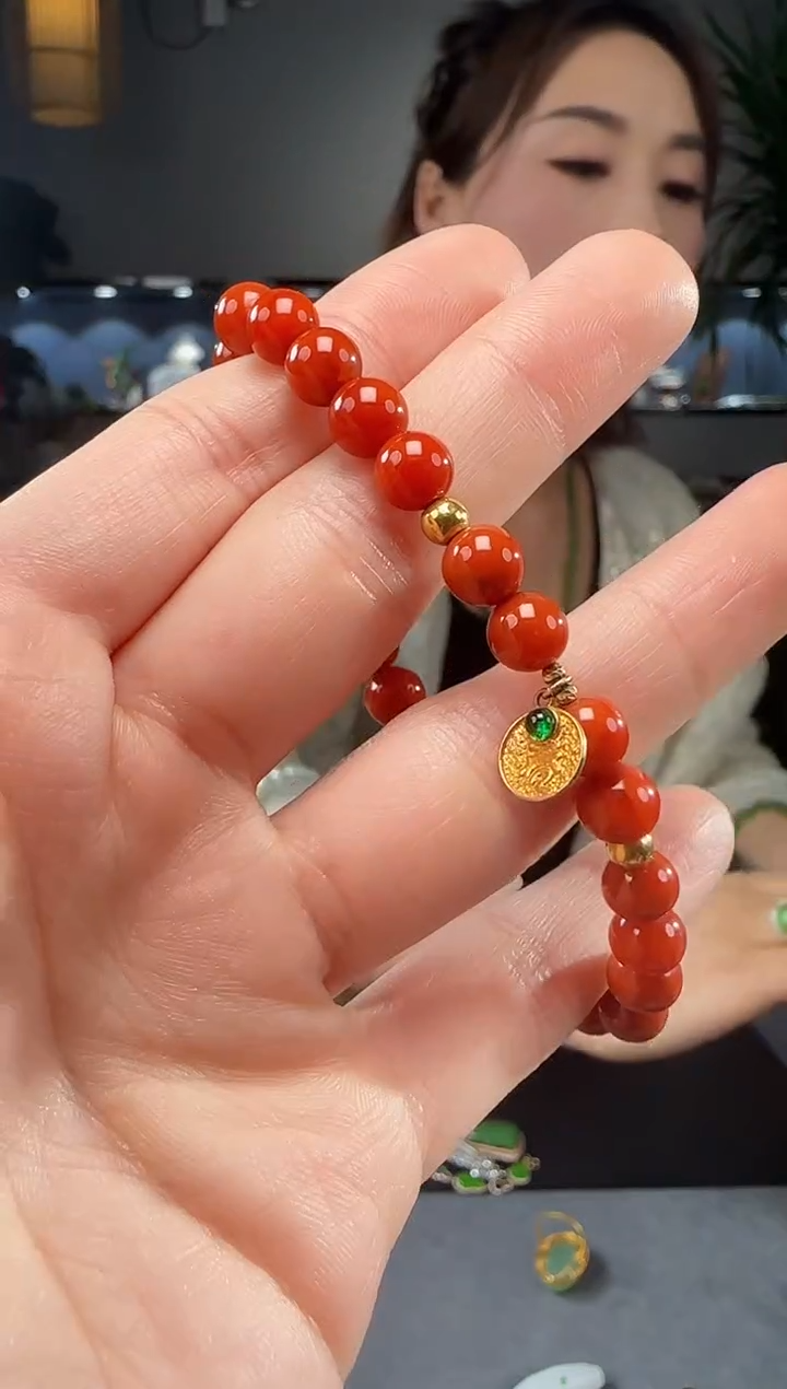 【闪购商品】南红玛瑙手链18K金镶嵌1